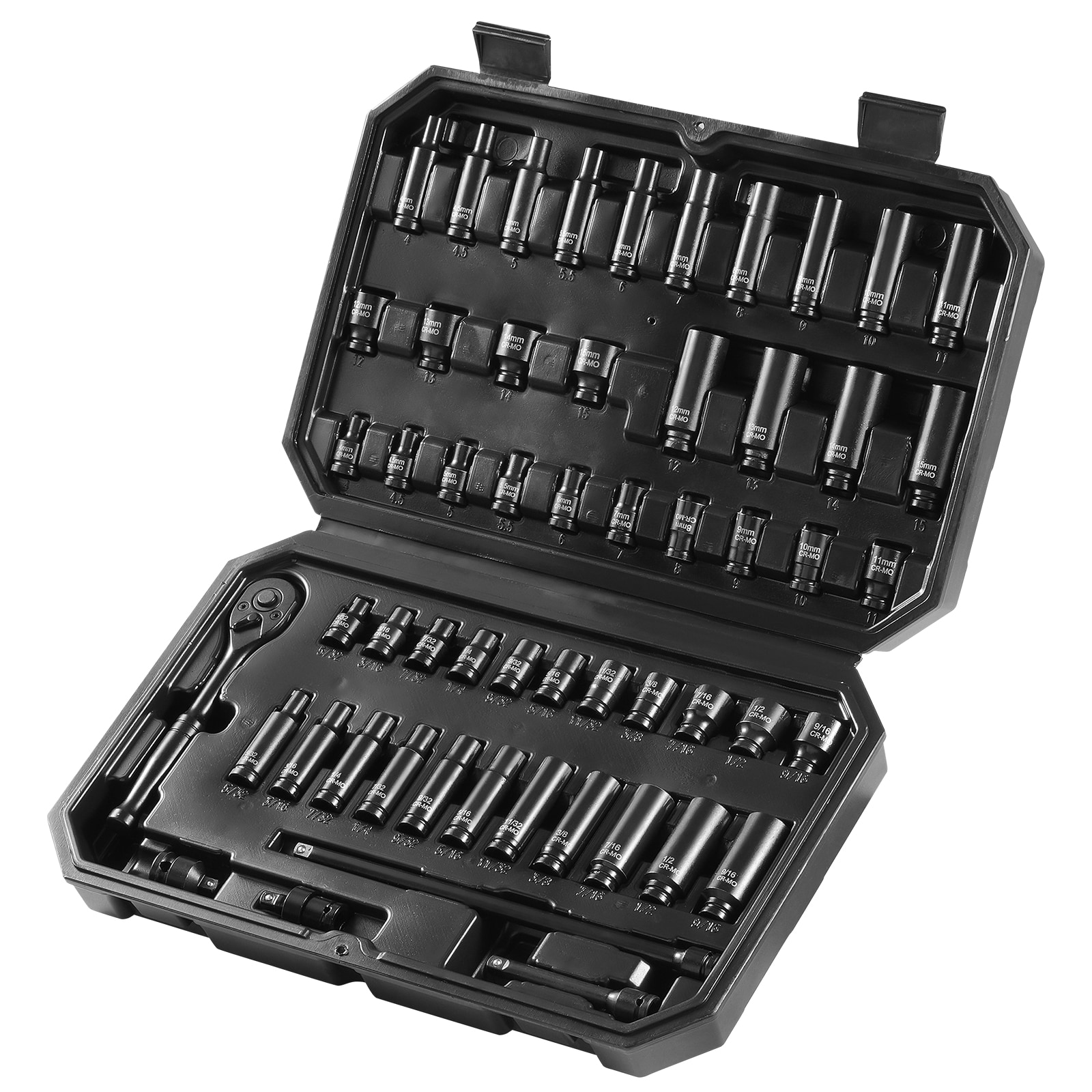 Impact Sockets Set 55pcs 6-Point 1/4" Drive Bit Ratchet Tool Kit Case_voghion.com